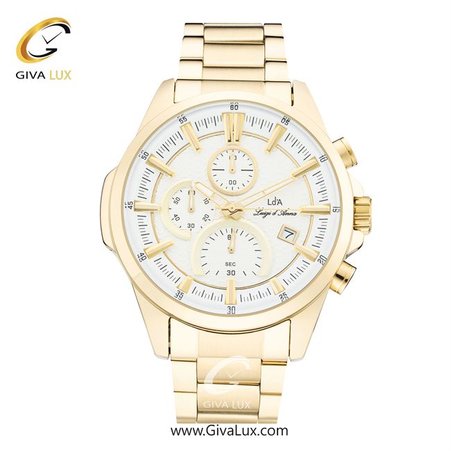 ساعت مچی اورجینال مردانه LdA سه موتوره کرنوگراف طلایی | طلایی| سفید| کد رفرنس 2493